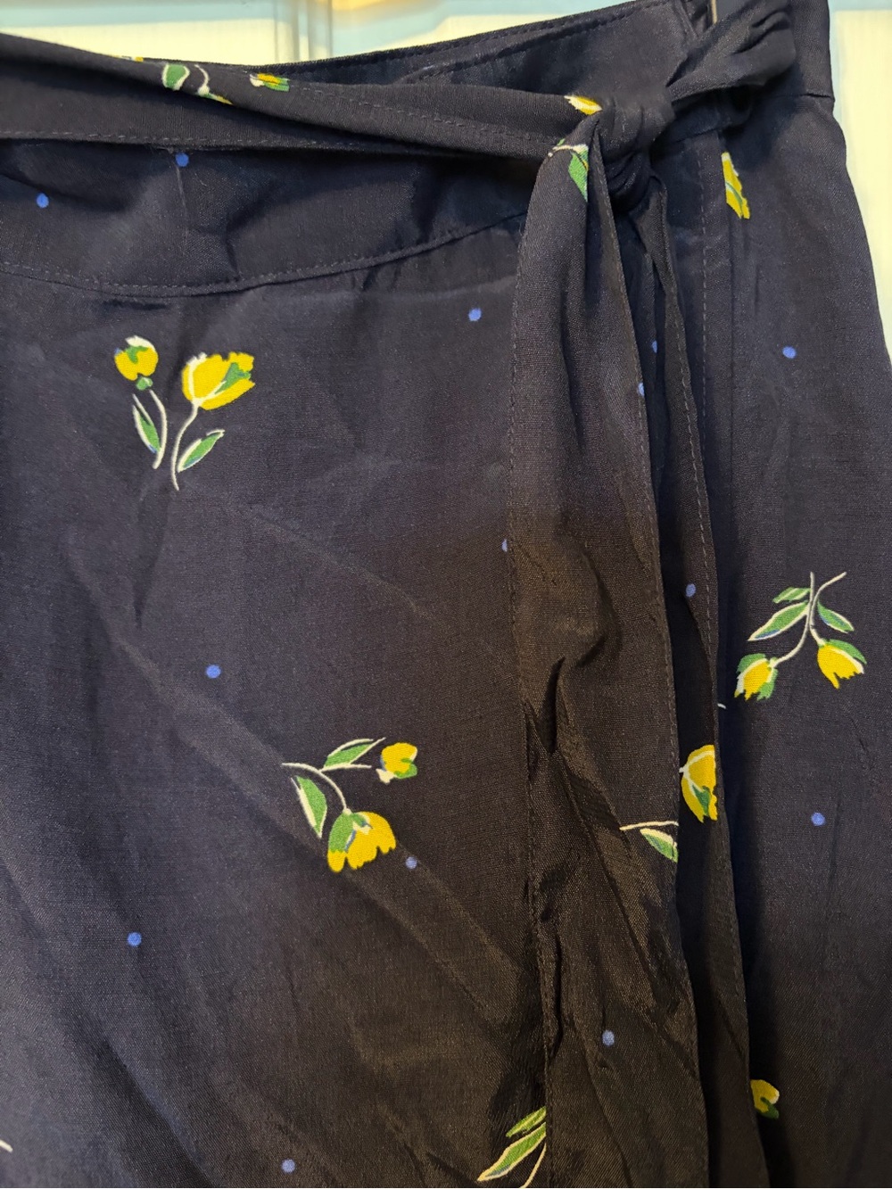 GAP Navy Blue Floral Ruffle-Hem Wrap Midi Skirt - Picture 4 of 7